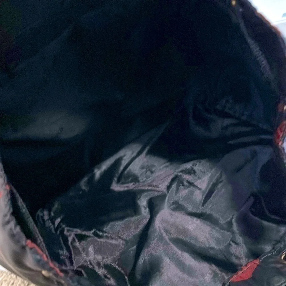 Anna Christina Firenze Red and Black umbrella Patterned Backpack EUC